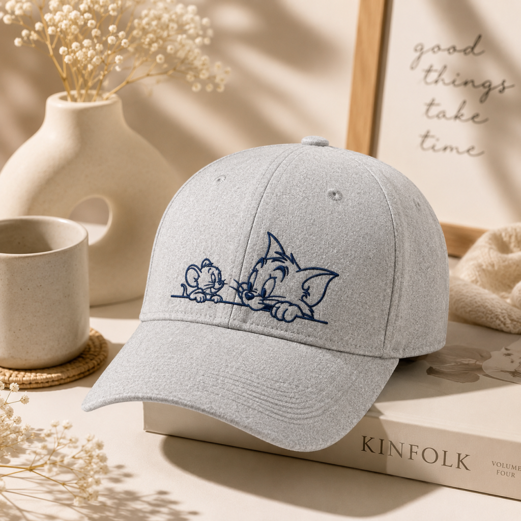 Personalized Textured 6-Panel Cap – Grey Stretch Fit Casual Cap with Curved Visor