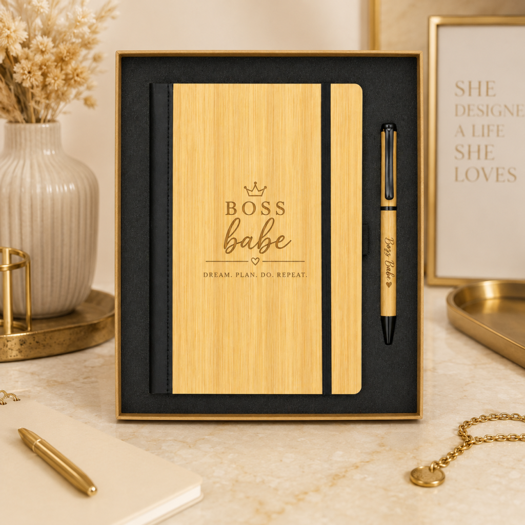 Personalized Eco Friendly Bamboo Journal Gift Set
