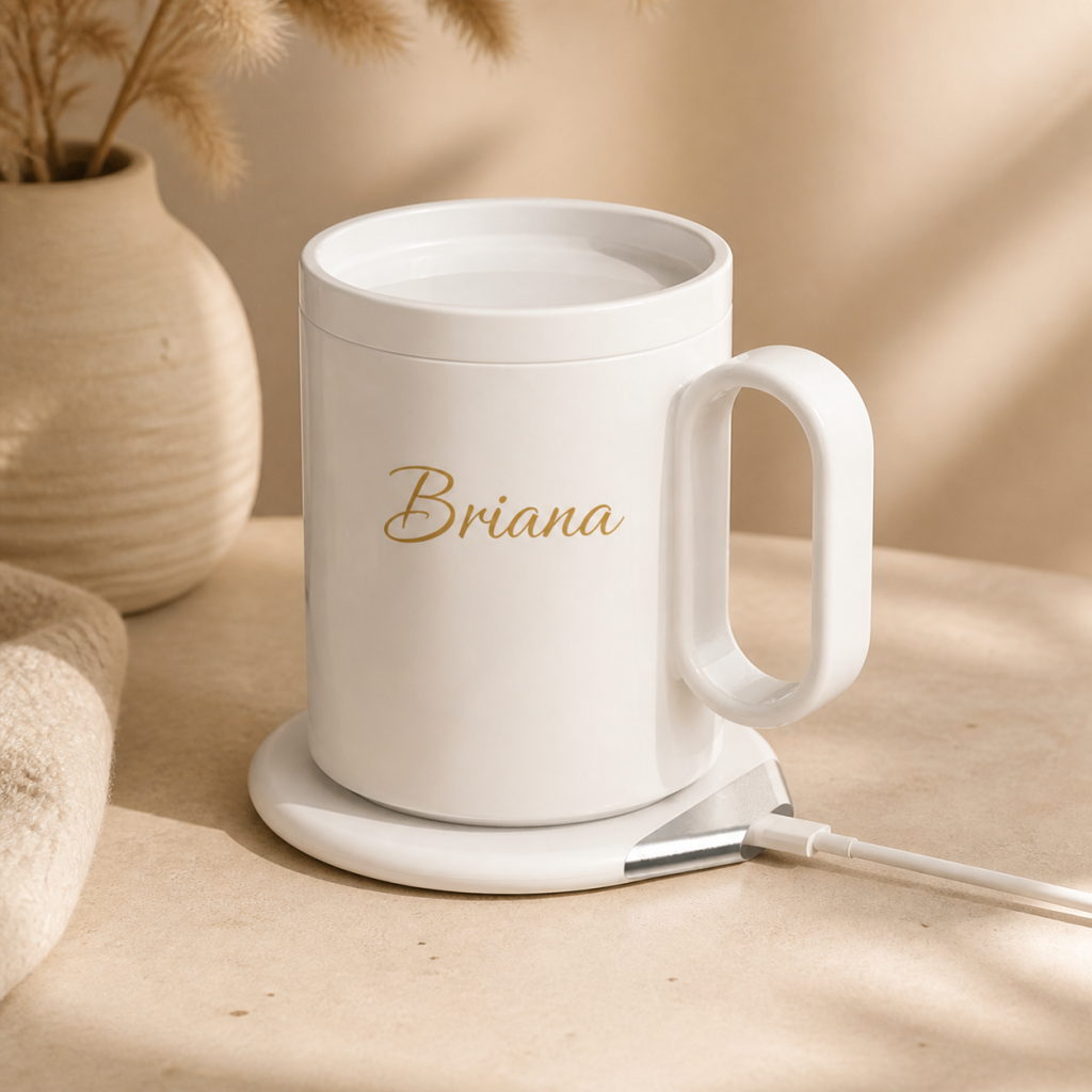 Personalized Smart Mug Warmer with Wireless Charger – 55°C Temperature Control