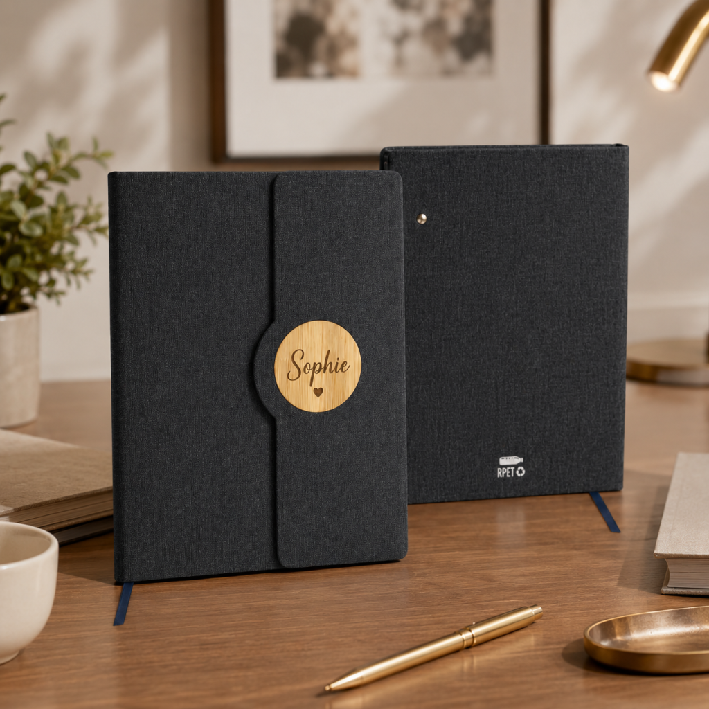 Personalized A5 RPET Notebook with Bamboo Trim & Magnetic Closure