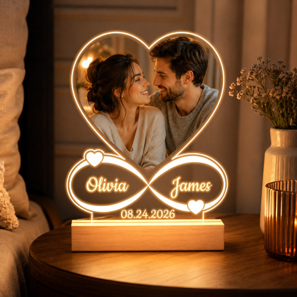Personalized Infinity Heart Photo LED Lamp