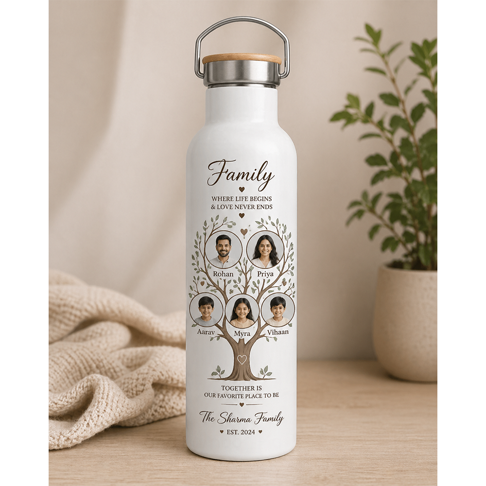 Personalized 500ml Double Wall Stainless Steel Vacuum Bottle with Bamboo Lid – White
