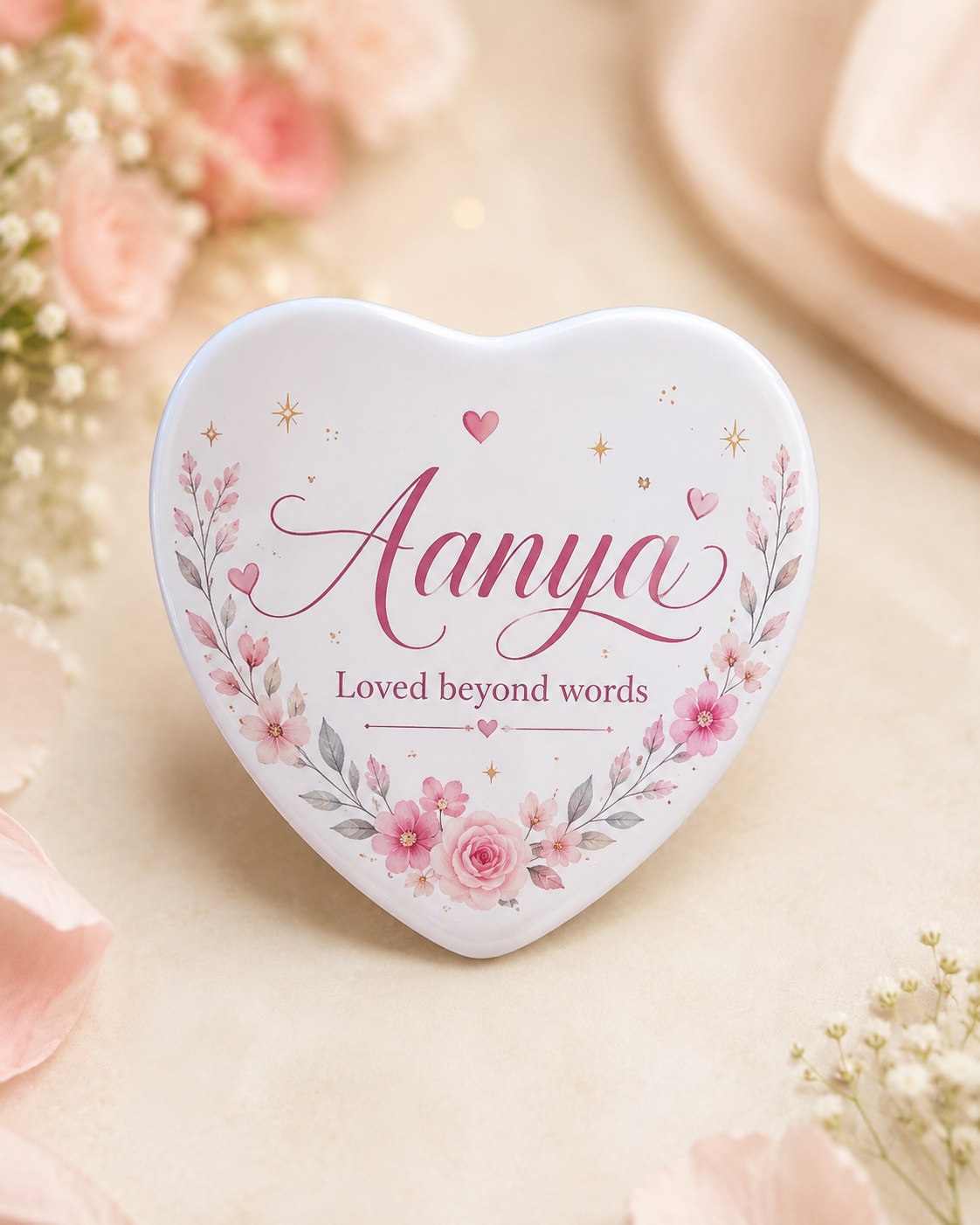 Personalized Floral Fridge Magnet - Heart