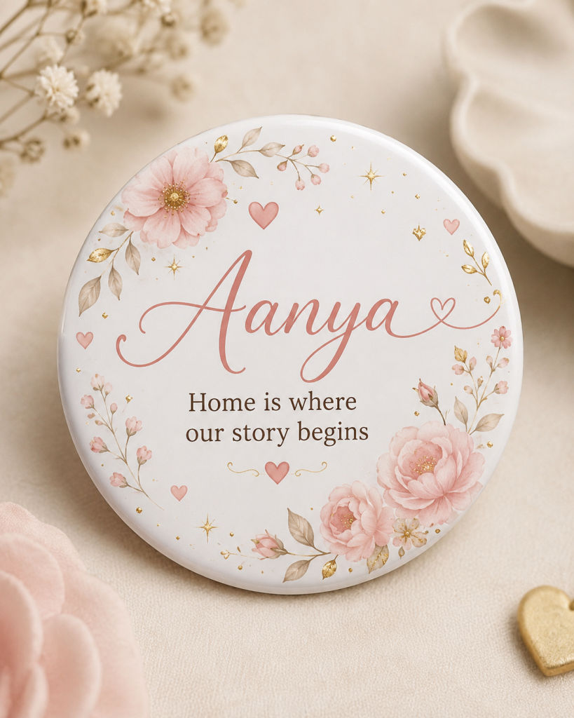 Personalized Floral Fridge Magnet - Round