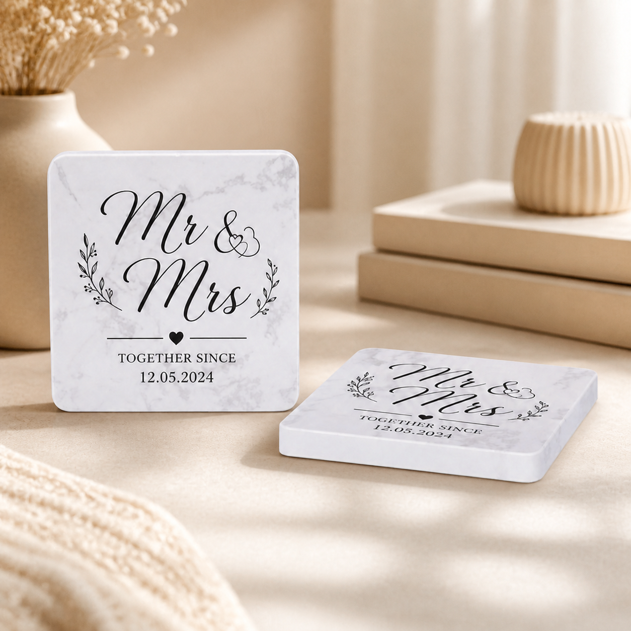 Personalized Set of 2 Marble Coasters