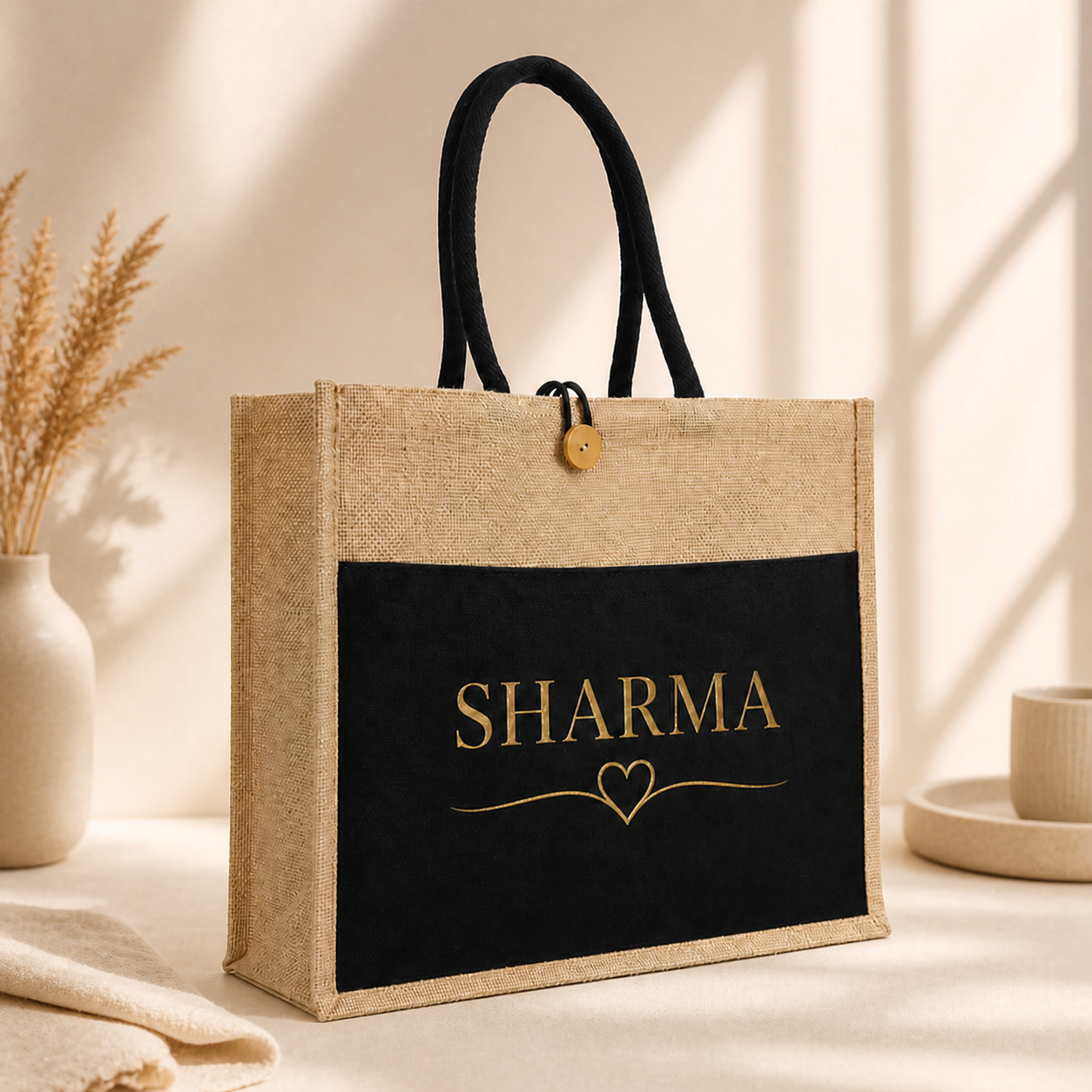 Personalized Jute Bag with pocket