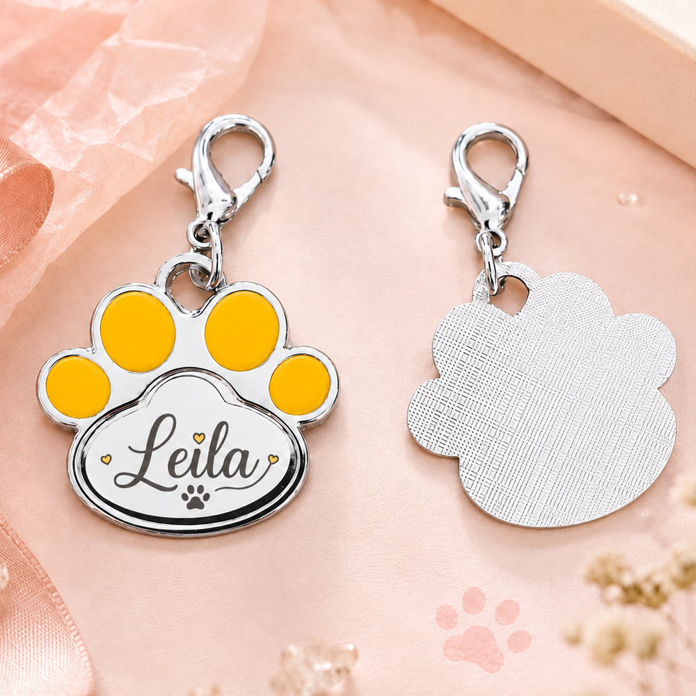 Personalized Pet Paw Charm Tag - Yellow
