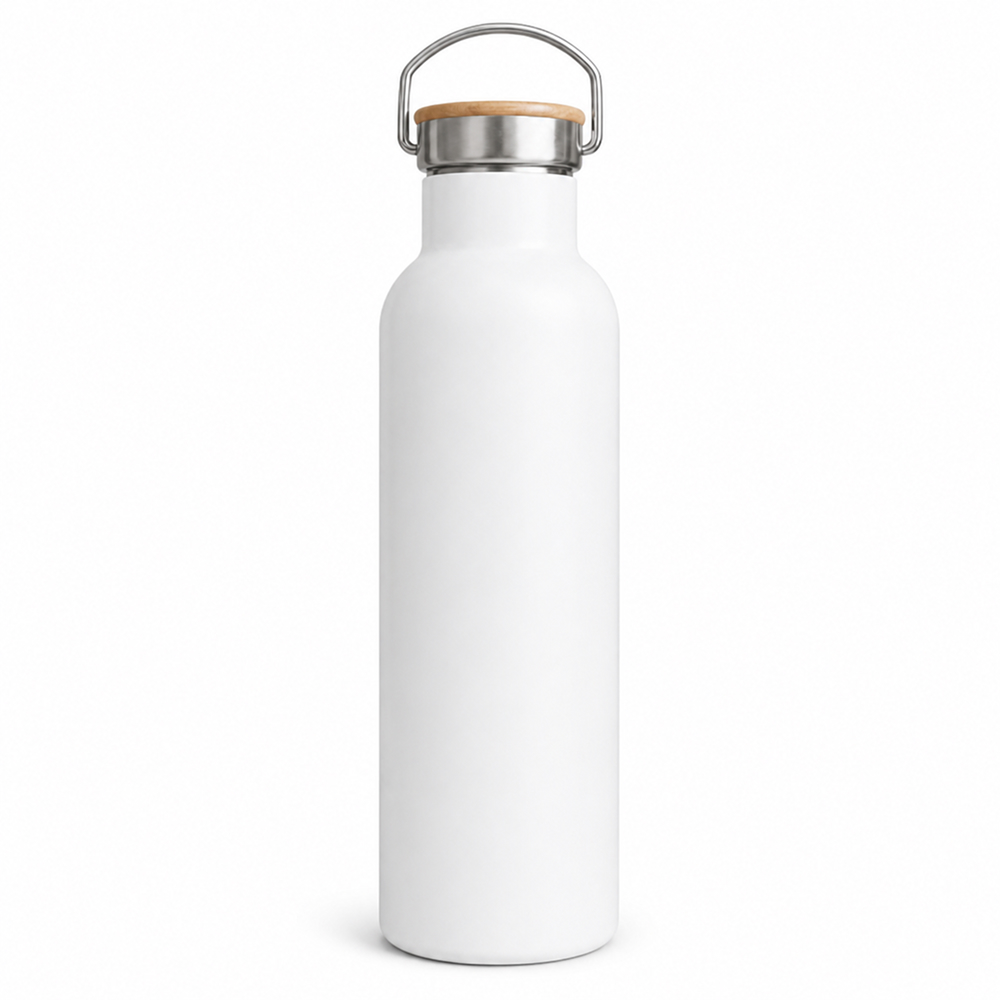 Personalized 500ml Double Wall Stainless Steel Vacuum Bottle with Bamboo Lid – White
