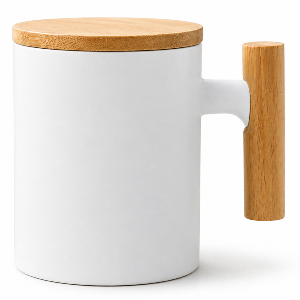 Personalized Ceramic Coffee Mug with Bamboo Handle