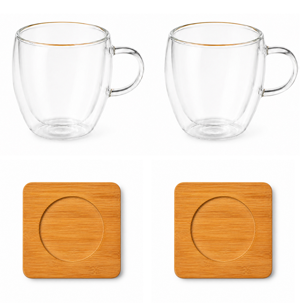 Personalized Espresso Cup Set with Bamboo Coasters