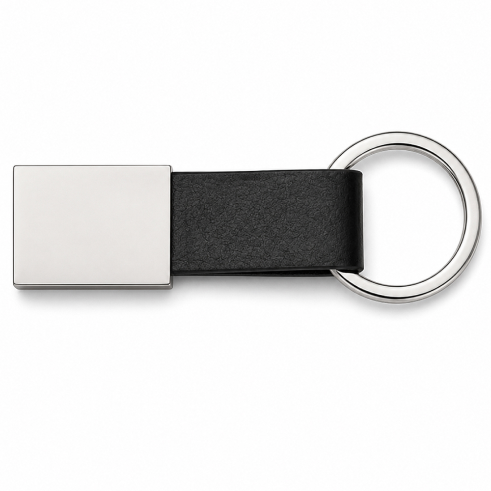 Personalized Metal Keychain with Black Leather Strap