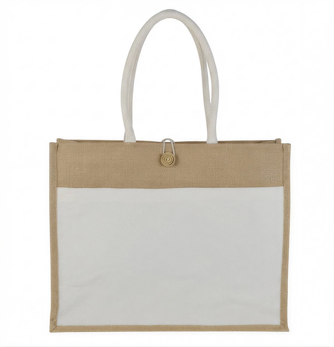 Personalized Jute Bag with pocket – White