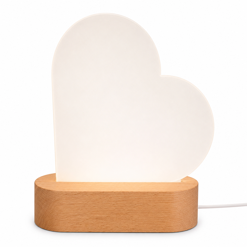 Personalized Kids Heart Acrylic Lamp with Wooden Base