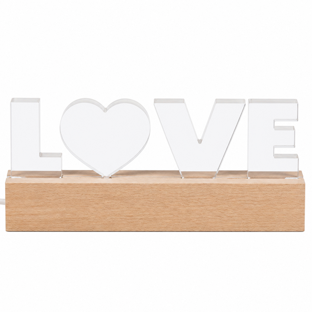 Personalized LOVE Photo LED Lamp with Wooden Base