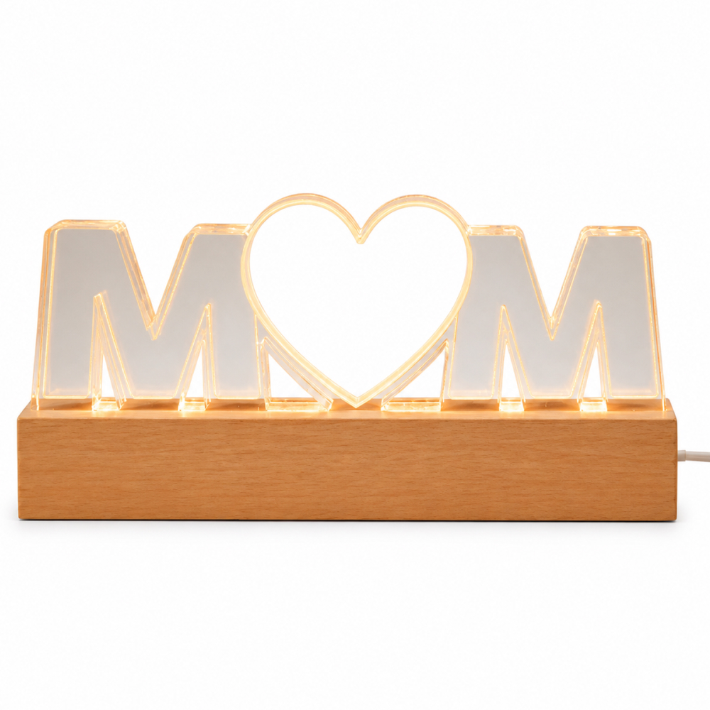 Personalized MOM Photo Acrylic Lamp with Wooden Base1