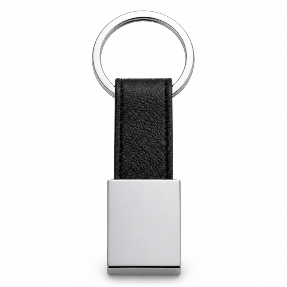 Personalized Metal Keychain with Black Leather Strap