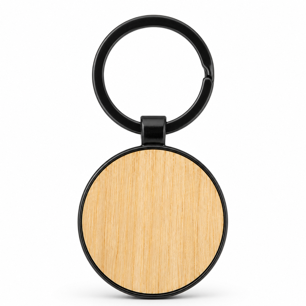 Personalized Round Bamboo Metal Keychain