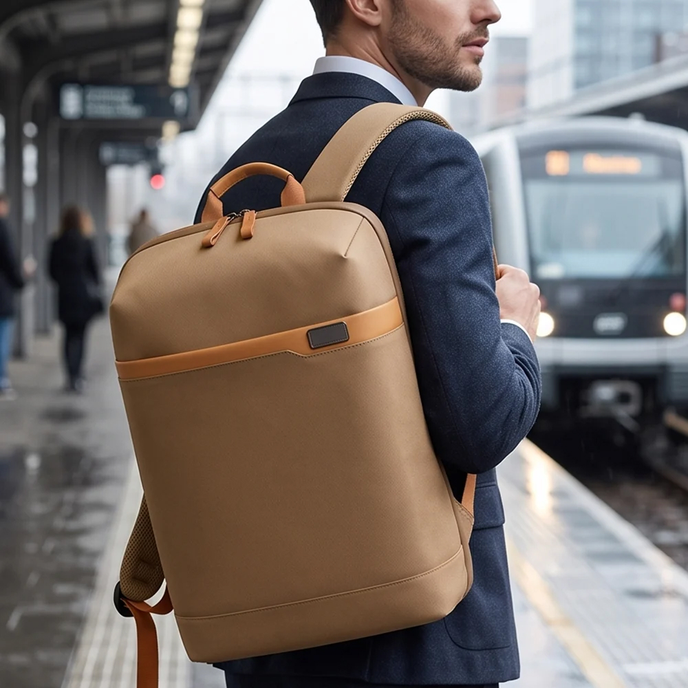 Personalized RPET Business Pro Laptop Backpack - Beige - Image 5