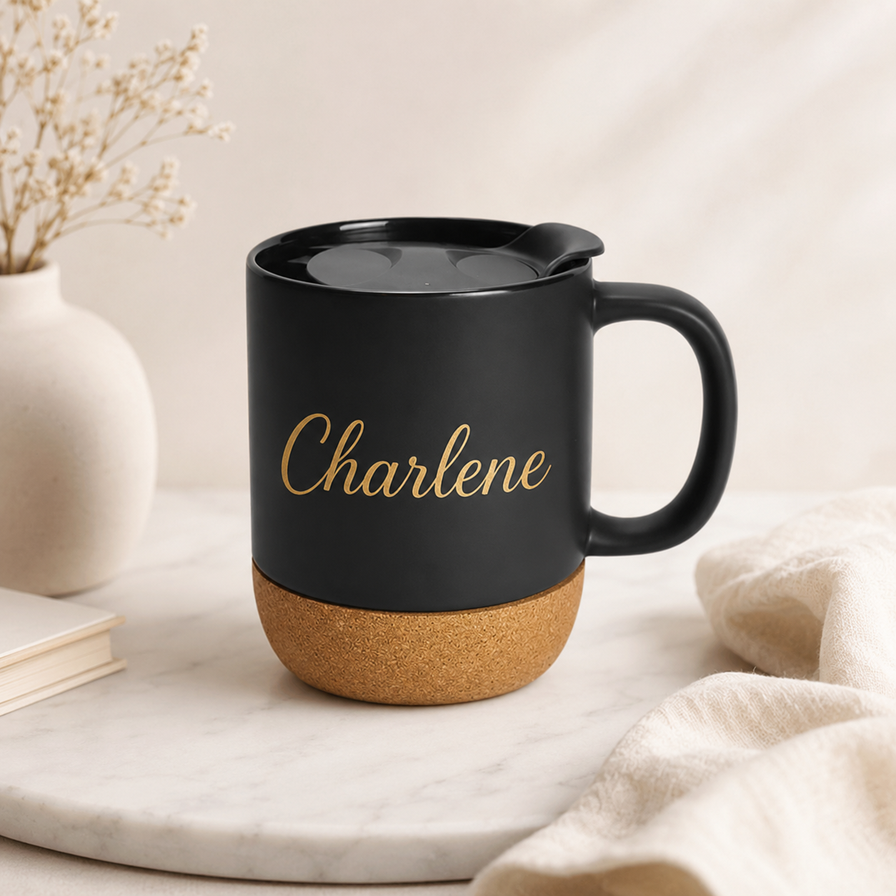 Personalized Ceramic Mug with Lid - Black