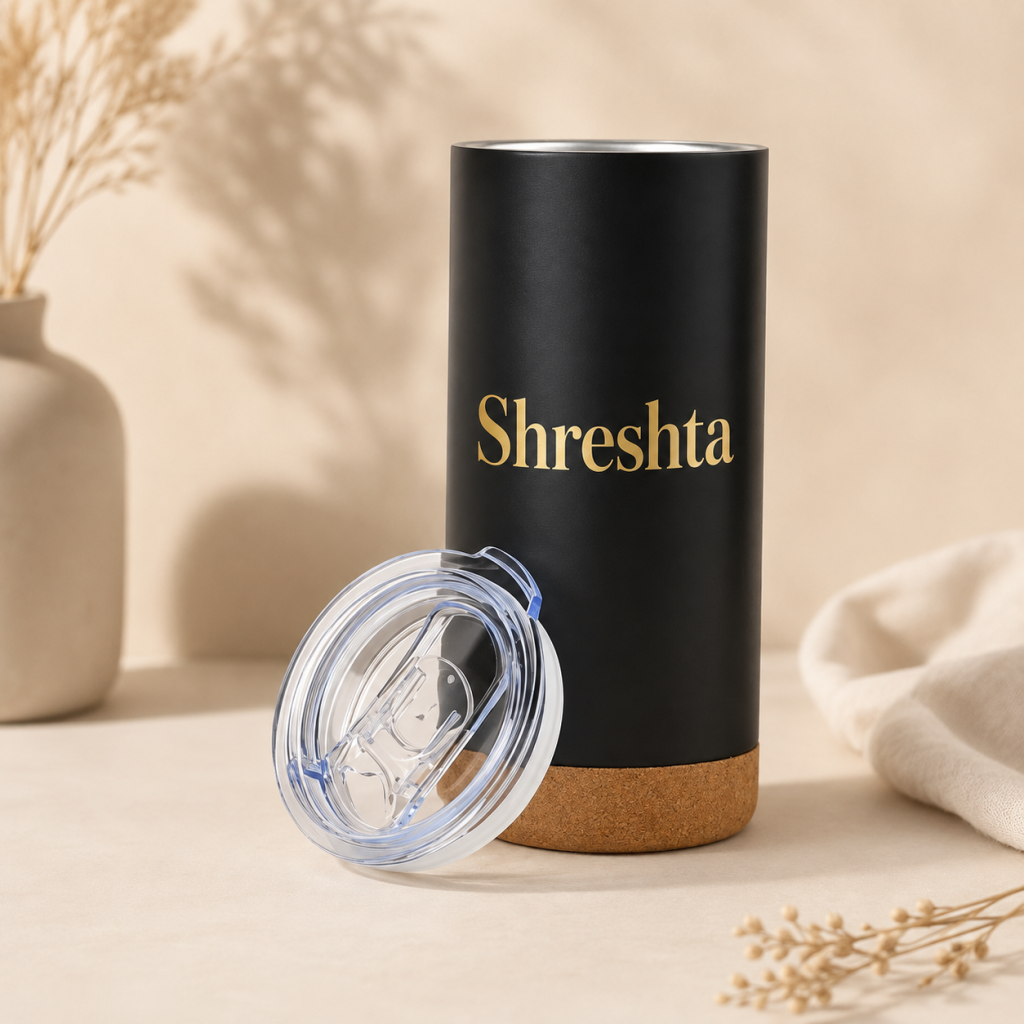 Personalized Insulated Travel Mug with Cork Base - Black