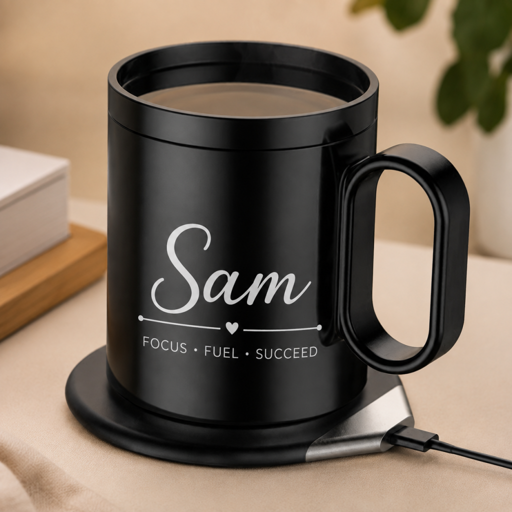 Personalized Smart Mug Warmer with Wireless Charger – 55°C Temperature Control - Black