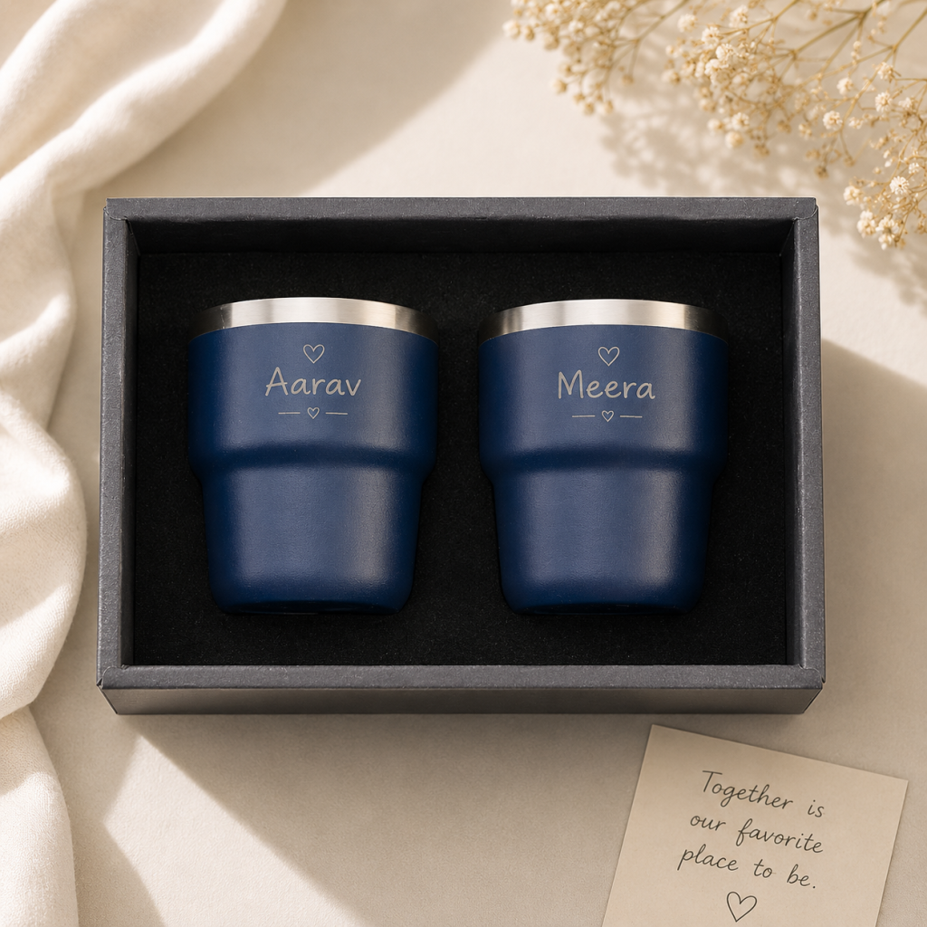 Personalized Espresso Stackable Cups Set - Blue