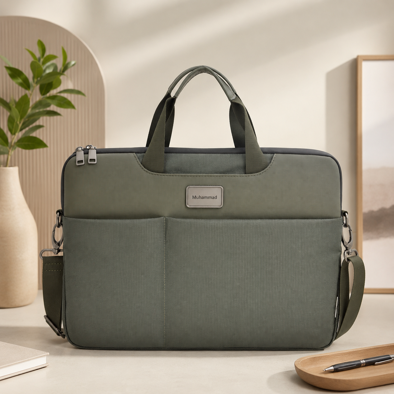 Personalized O LapClassy Laptop Bag - Olive Green