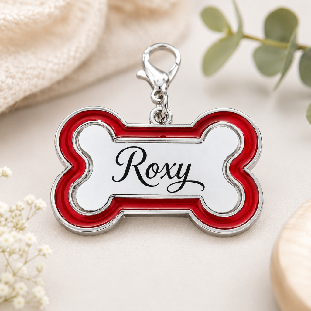 Personalized Pet Bone Keychain - Red
