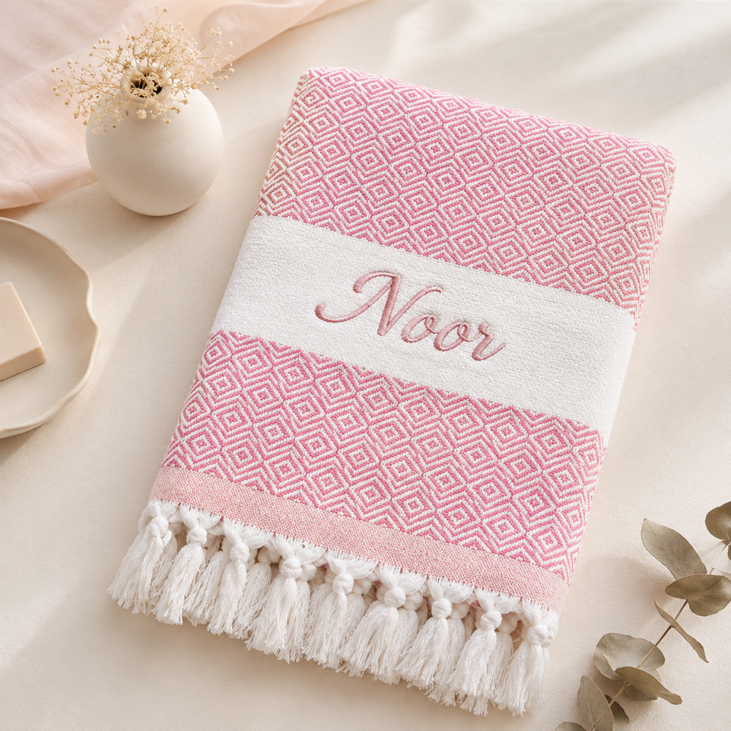 Personalized Cotton Towels - Pink