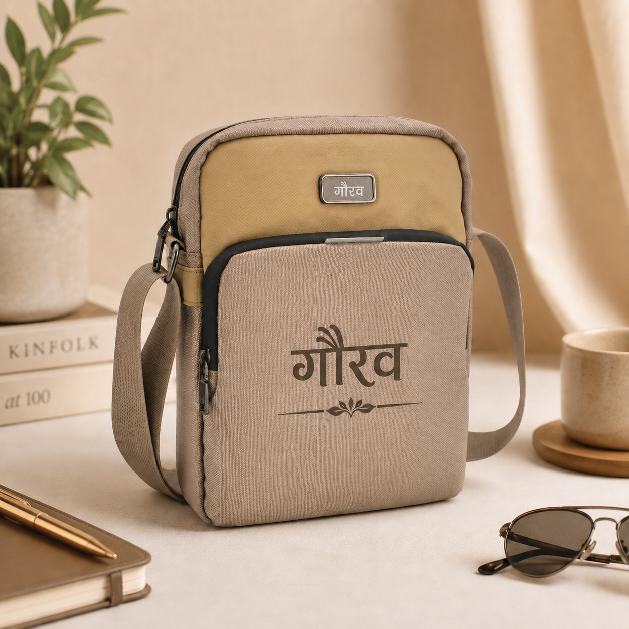 Personalized O Cross Travel Bag -Beige