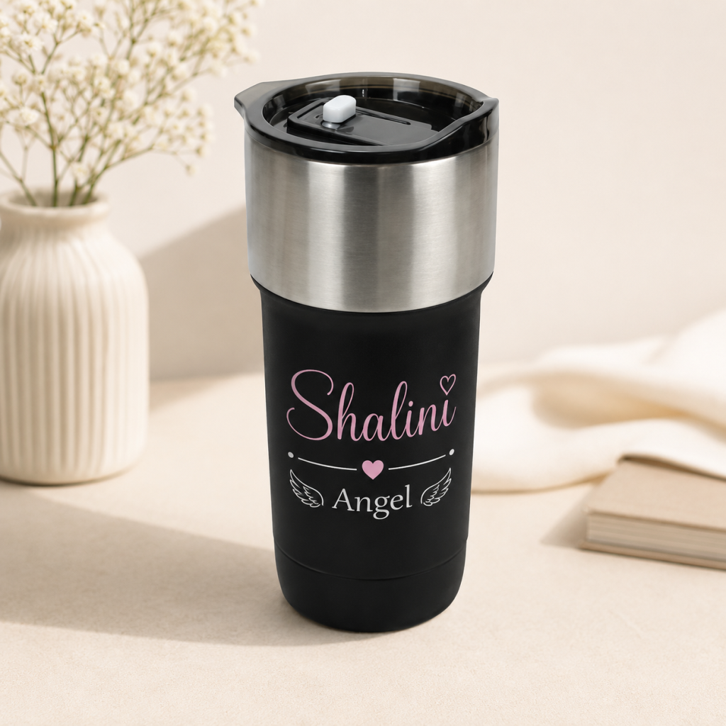 Personalized Stainless Steel Tumbler with Slide-Lock Lid - Black